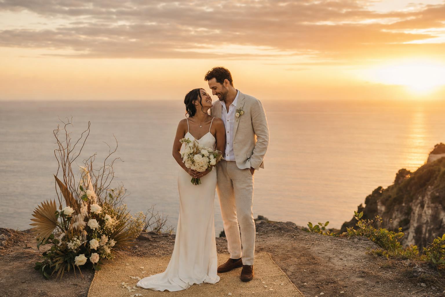Couple eloping on a Bali clifftop