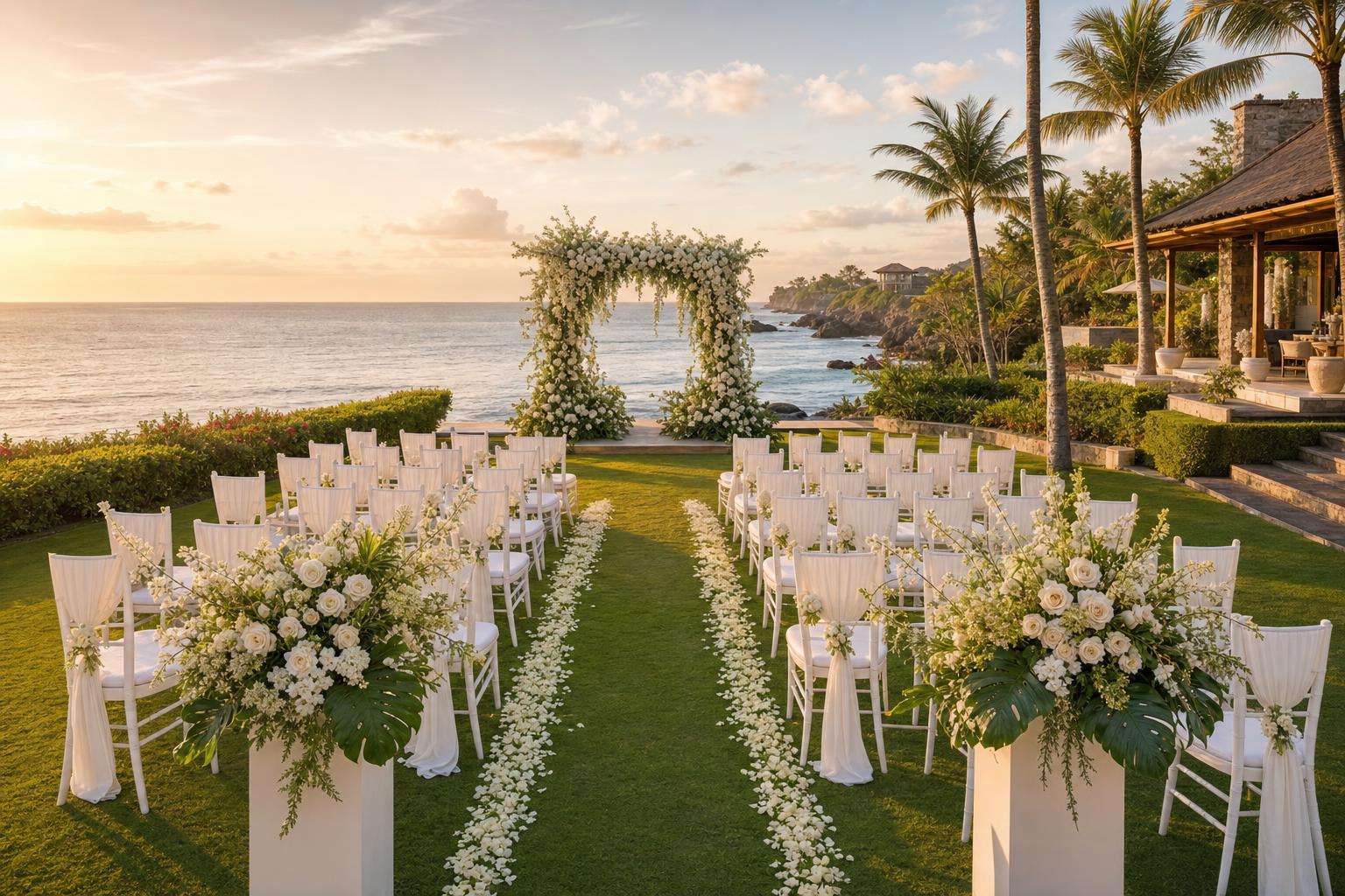 Elegant resort wedding reception set up in Bali