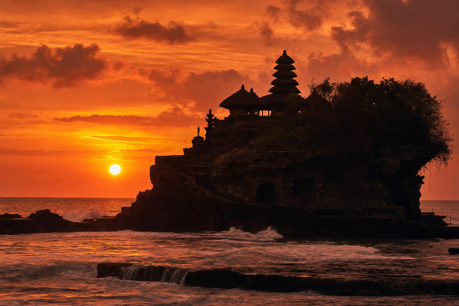 Tanah Lot sea temple at sunset in Tabanan, Bali