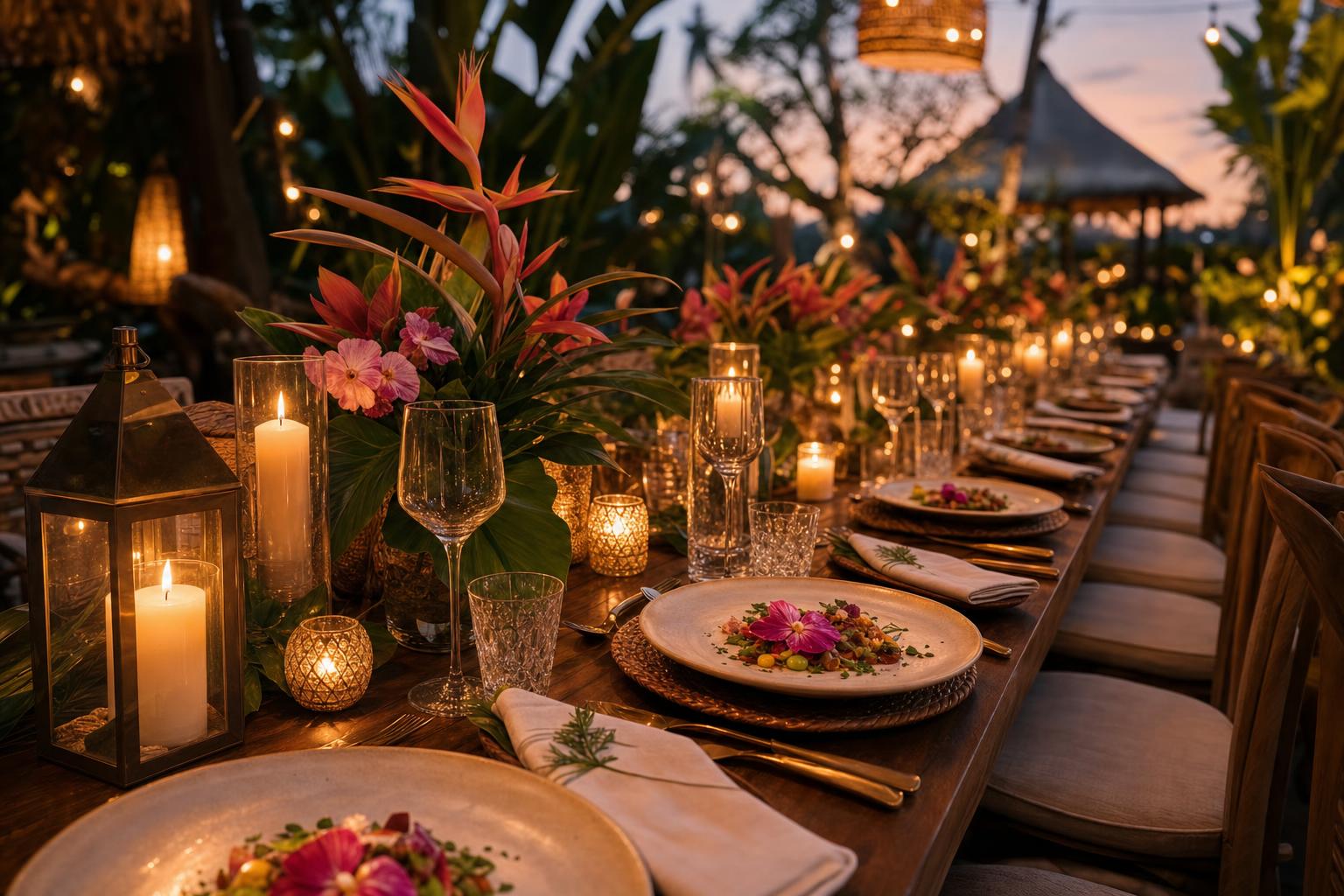 Elegant wedding reception table setting in Bali