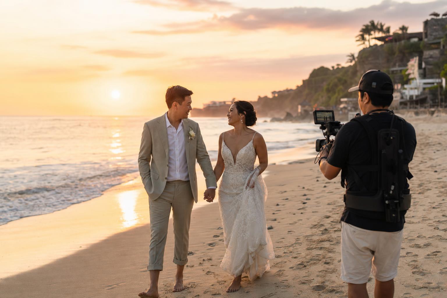 Newlyweds holding hands after their Bali wedding