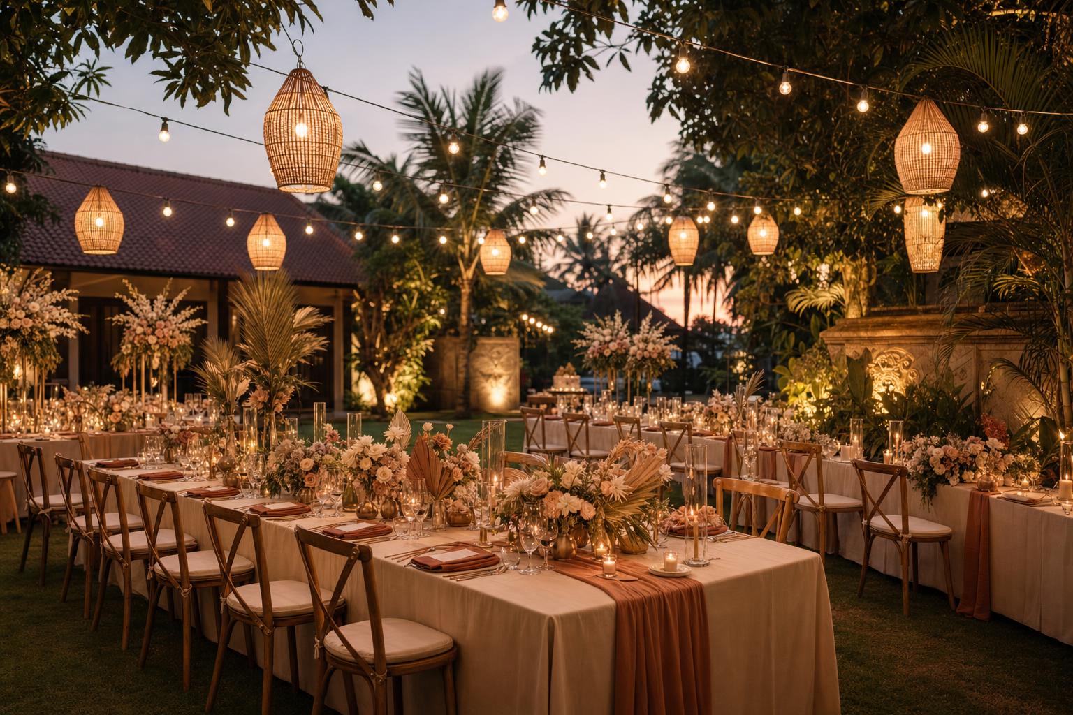 Clifftop wedding ceremony setup at sunset in Bali