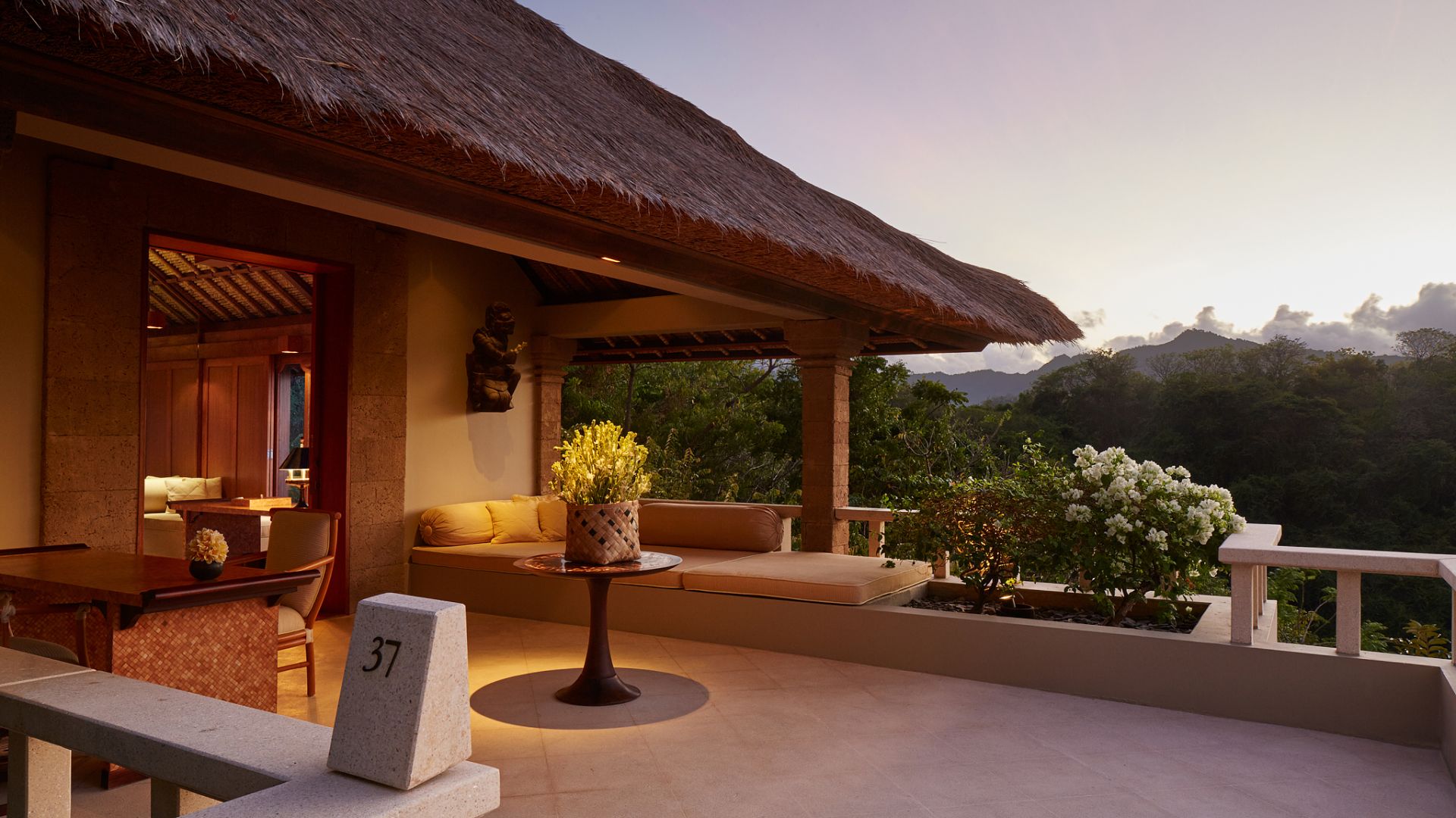 Ocean-facing suite terrace at Amankila overlooking the Lombok Strait