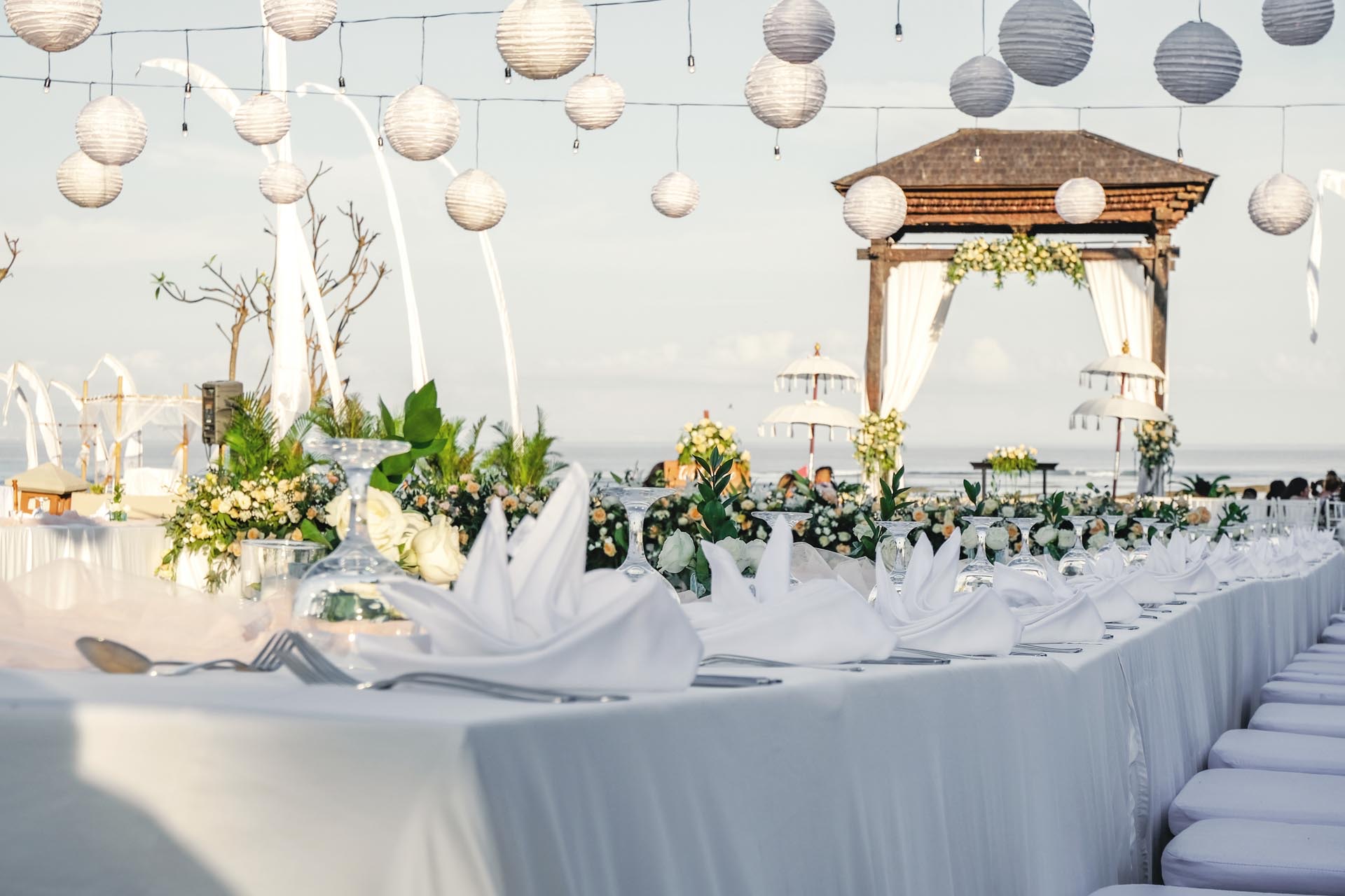 Wedding celebration set up in the gardens at Ayodya Resort Bali, Nusa Dua