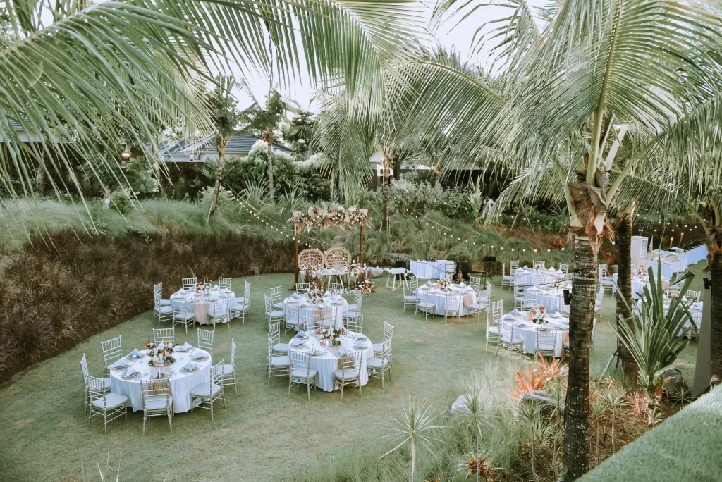 Dinner reception set on the Cross Lawn at Cross Bali Breakers, Balangan