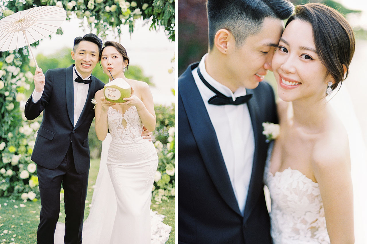 A couple at their wedding at Four Seasons Resort Bali at Jimbaran Bay