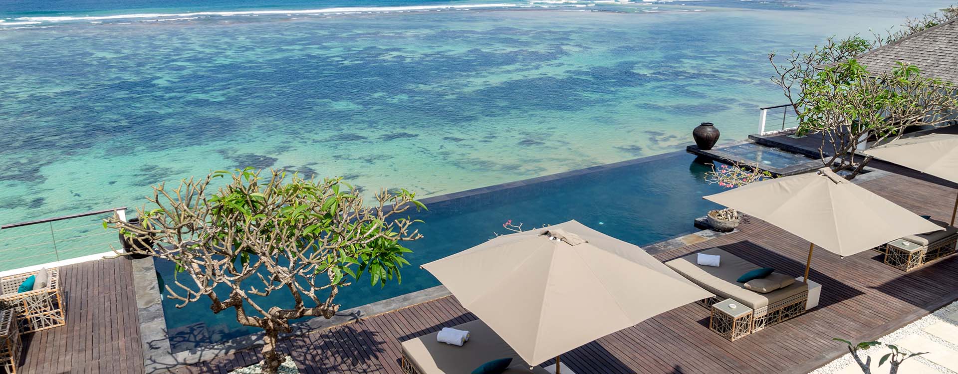 The infinity pool and ocean view from Grand Cliff Nusa Dua on the Bukit Peninsula