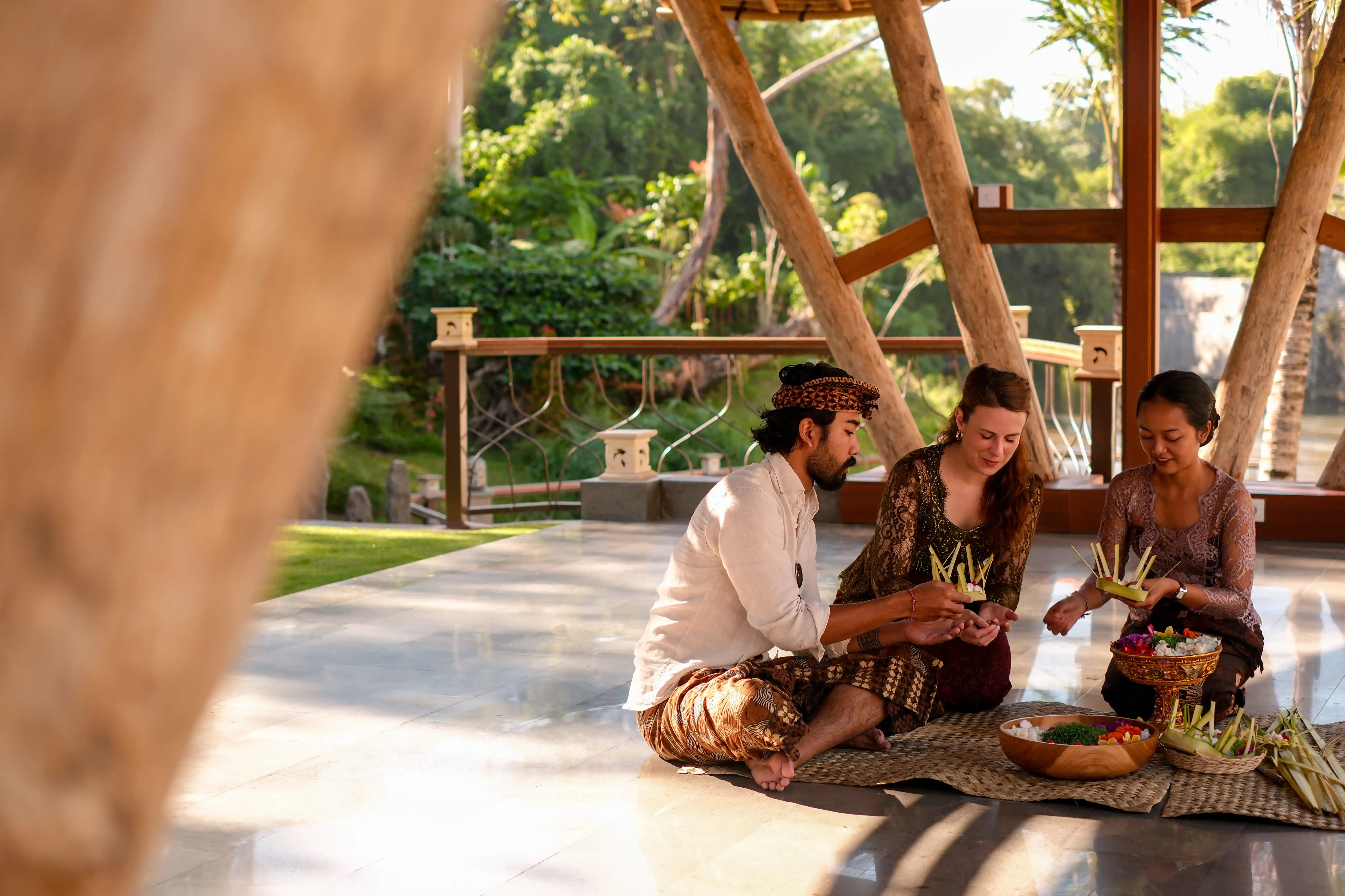 Riverside grounds and cultural activity at Harsono Boutique Resort, Batubulan, Gianyar