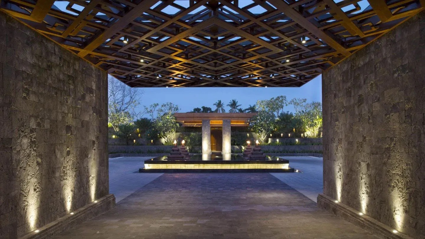 Architectural wedding pavilion with modern design ceiling and garden views at Hotel Indigo Bali Seminyak Beach