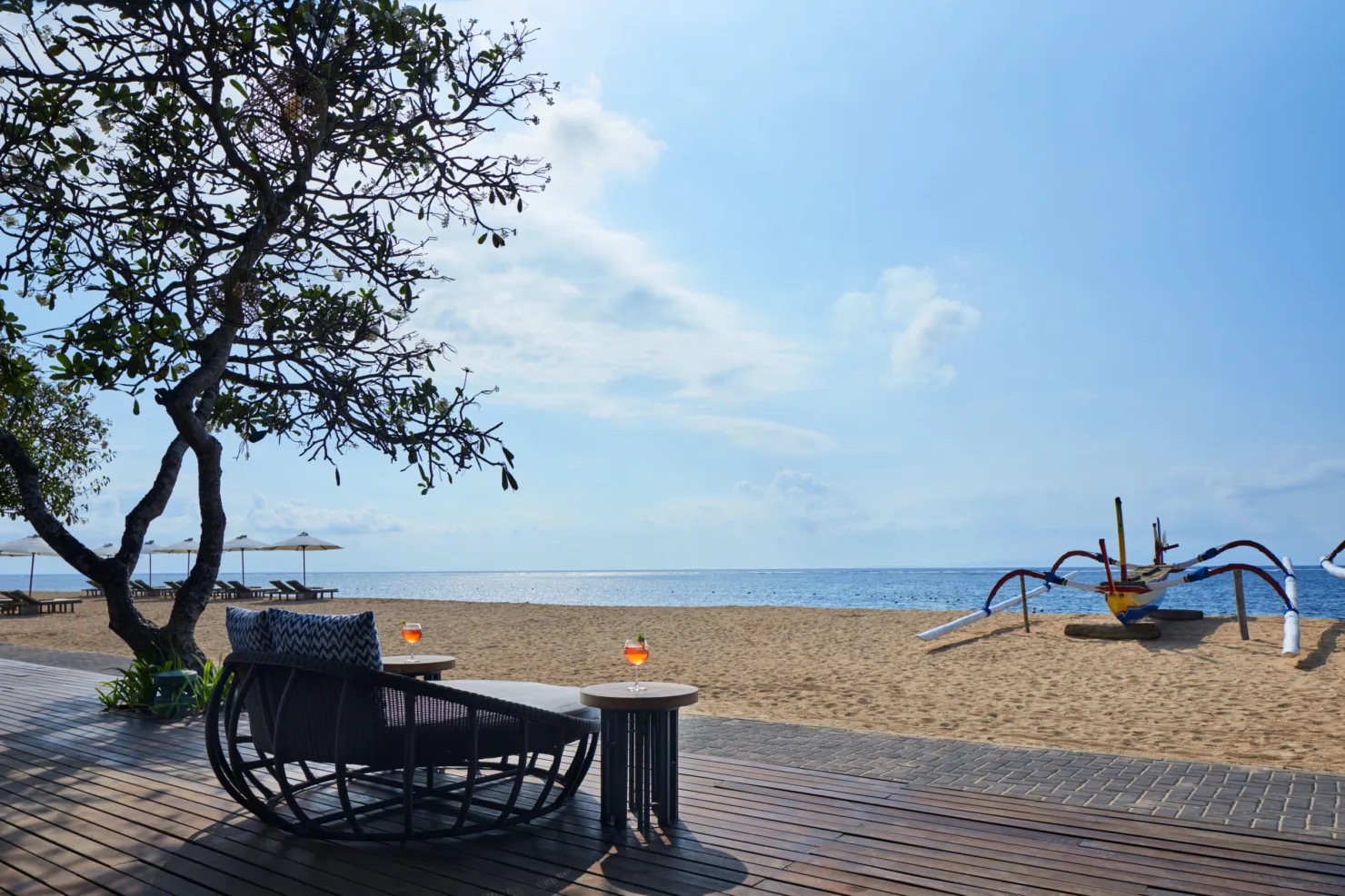 Beachfront seating facing the sea at Hyatt Regency Bali in Sanur