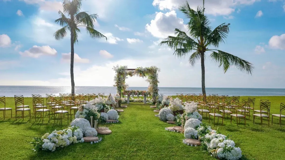 Sunset Garden beachfront lawn set for an event at InterContinental Bali Resort, Jimbaran