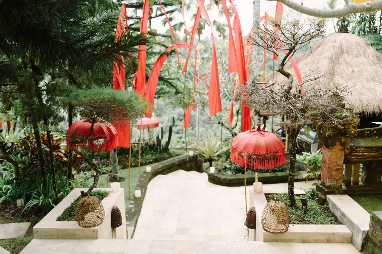 Wedding ceremony at Kupu Kupu Barong Villas with tropical garden backdrop, Ubud