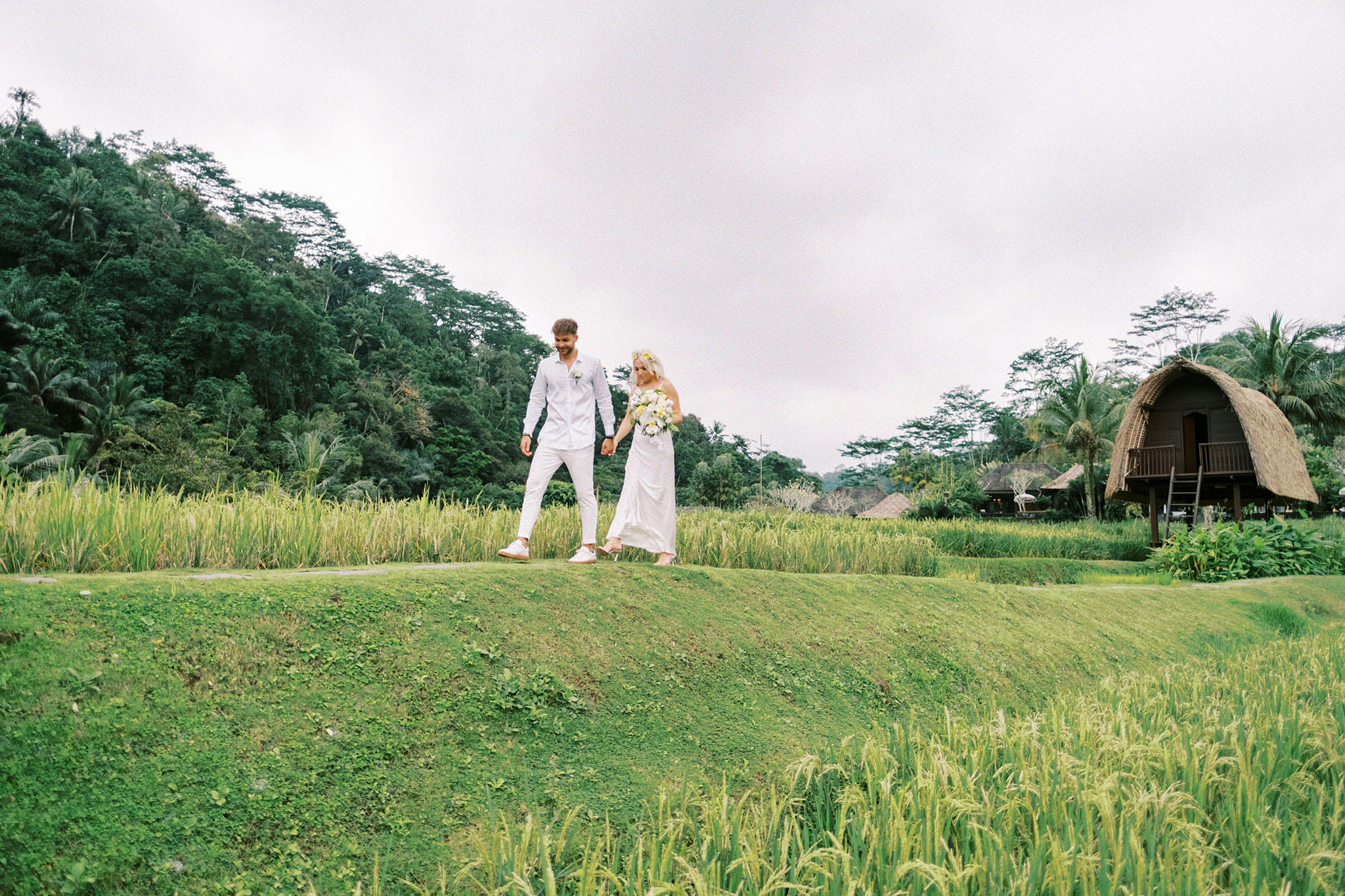 Wedding setup in the green surrounds of Mandapa, a Ritz-Carlton Reserve, Ubud