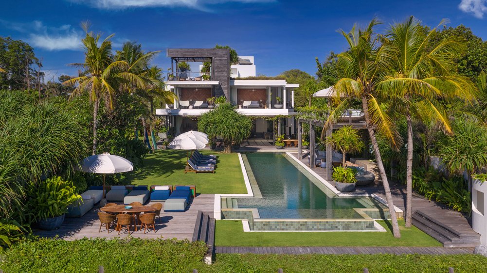 The facade of Noku Beach House, the beachfront villa in Seminyak