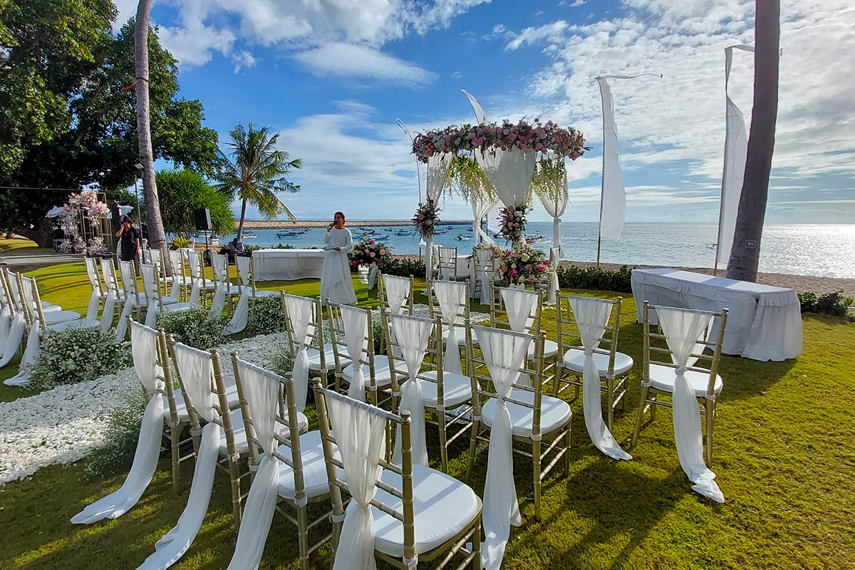 Garden wedding setup at The Patra Bali Resort & Villas in South Kuta