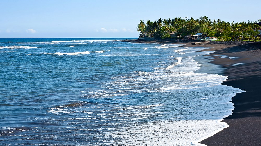 Black-sand surf beach in front of Villa Puri Nirwana, Cucukan, Ketewel