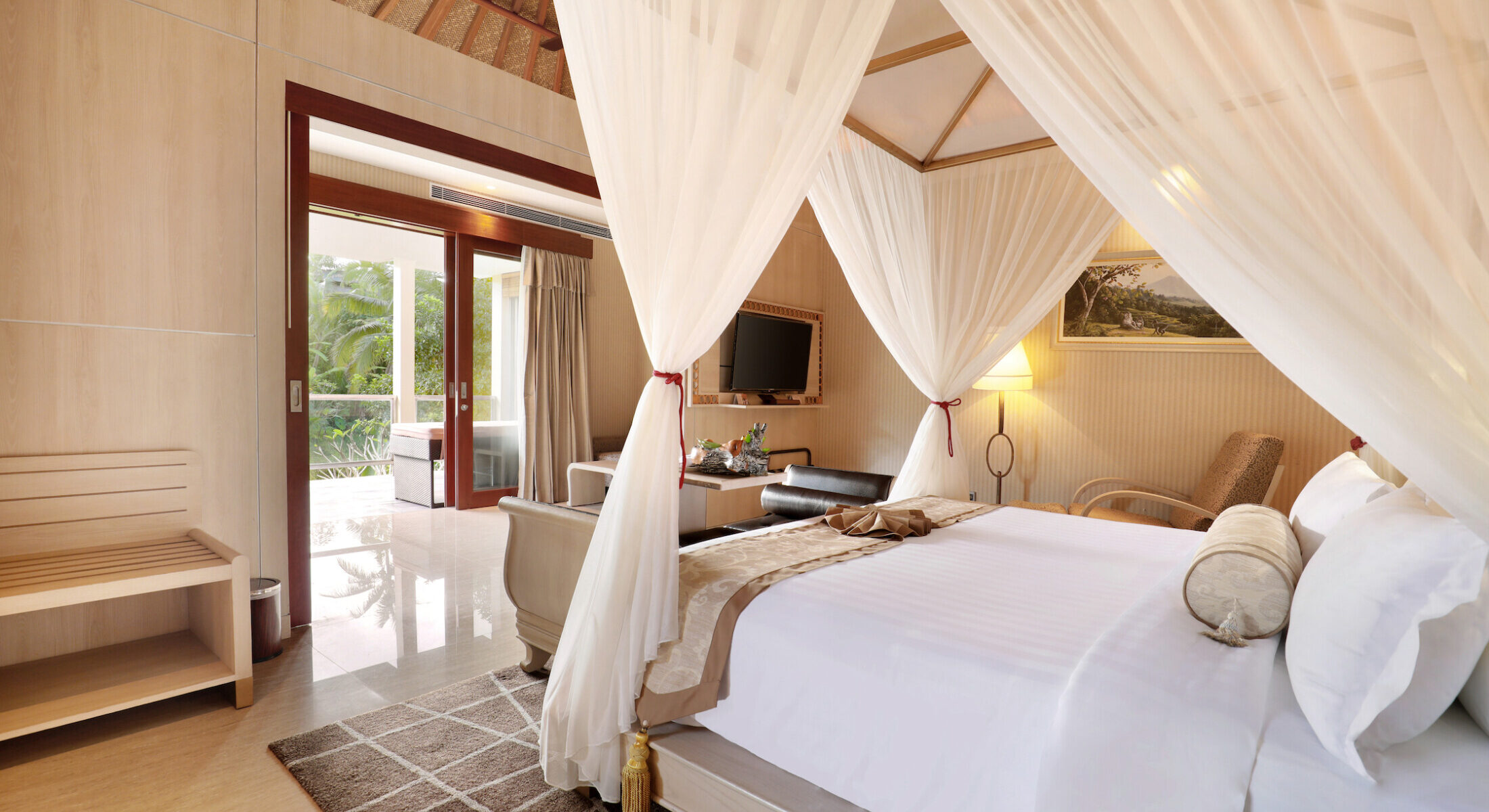 Luxury guest room with private pool view at SereS Springs Resort in Ubud