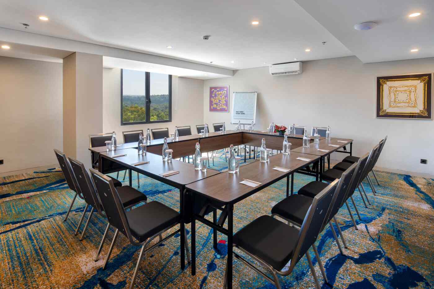 Meeting room set in a hollow square with a window over the forest at Sima Hotel Sumba in Tambolaka, Sumba