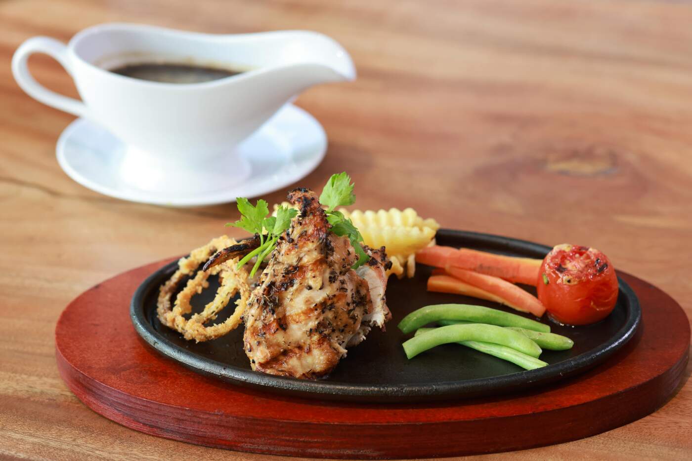 Grilled dish plated at the hotel restaurant at Sima Hotel Sumba, Sumba