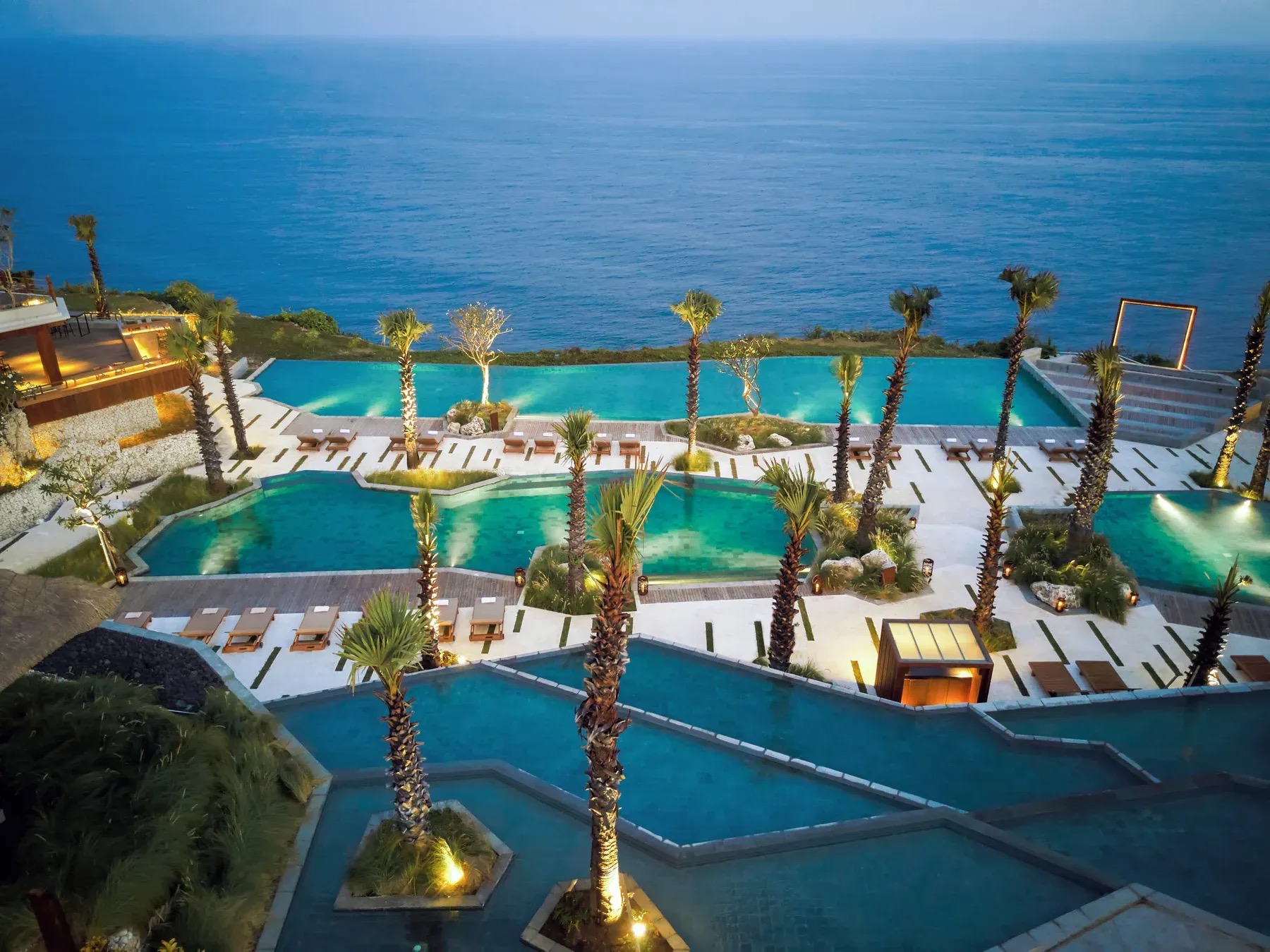 Resort grounds and reception area at Six Senses Uluwatu overlooking the ocean