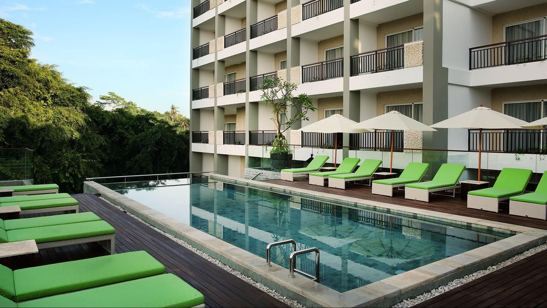 The riverside garden and terraces of Sthala Ubud Bali above the Wos River