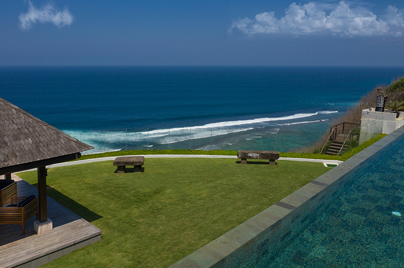 Ocean-view terrace and lawn at The Surga Villa Estate above the Indian Ocean