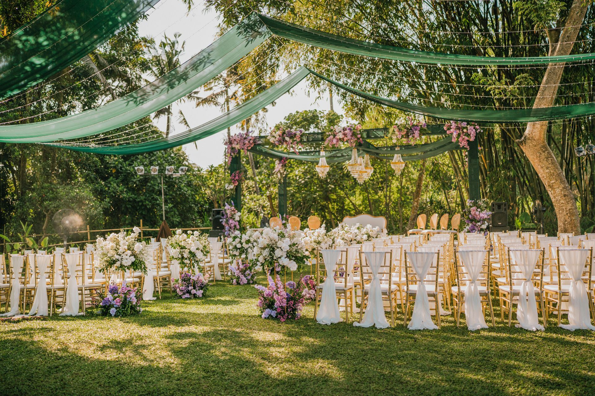 Wedding ceremony setup with flowers and canopy at Tanadewa Resort Ubud