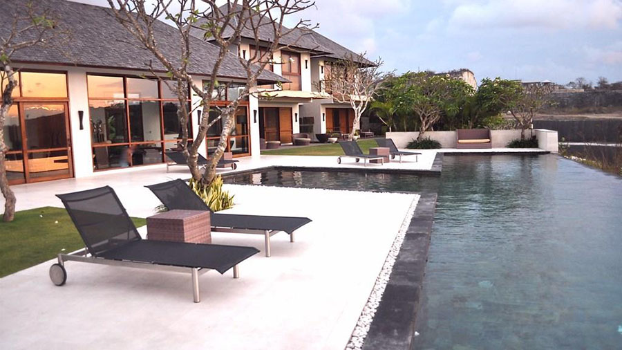 Pool deck and living pavilion at Villa Karang Kembar Tiga