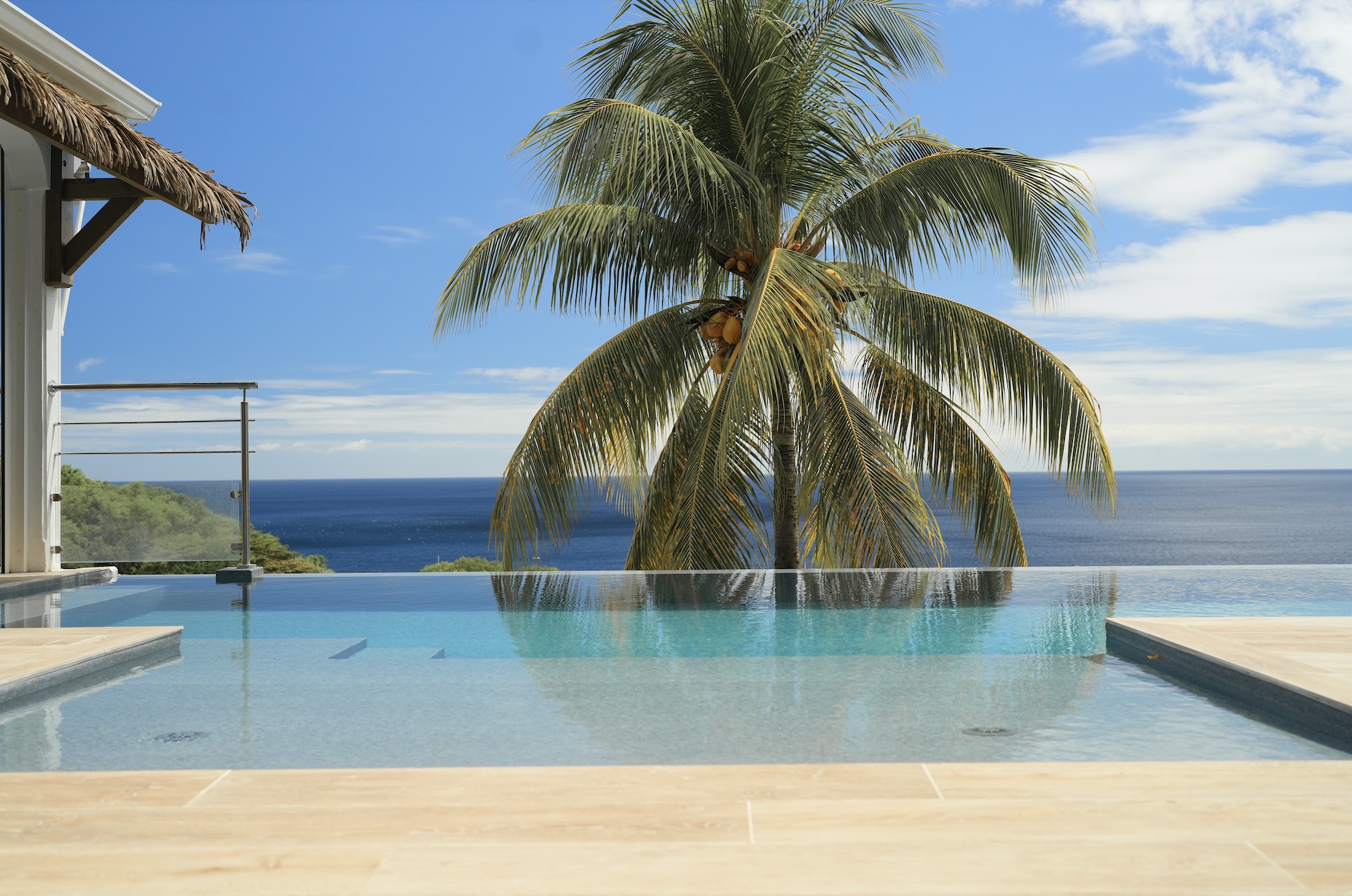 Infinity pool with ocean and rice terrace views at Villa Mana, Babakan, Canggu