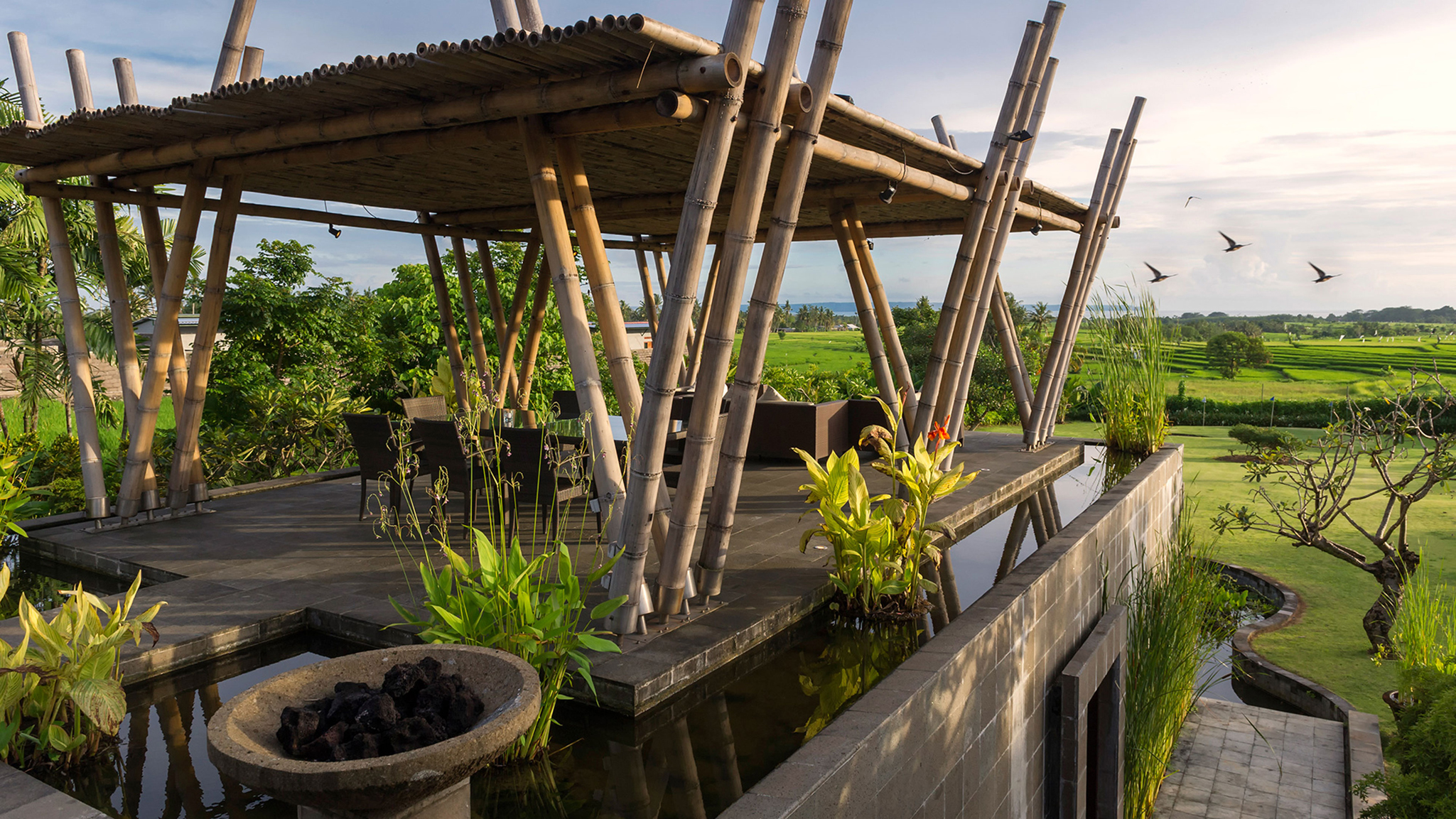 Pool bale with rice-field views at Villa Mandalay, west Bali