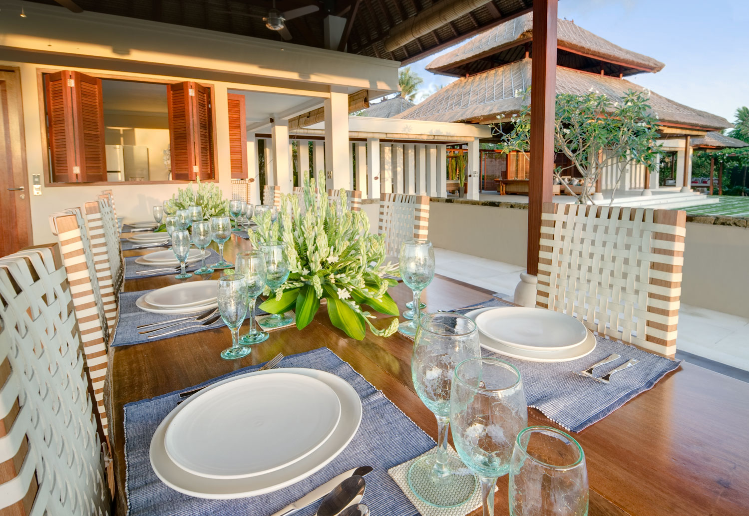 The al fresco dining pavilion at Villa Puri Bawana, overlooking the rice fields