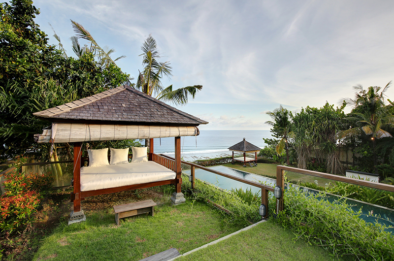 Ocean-view bale gazebo at Villa Saujana above Pandawa Beach