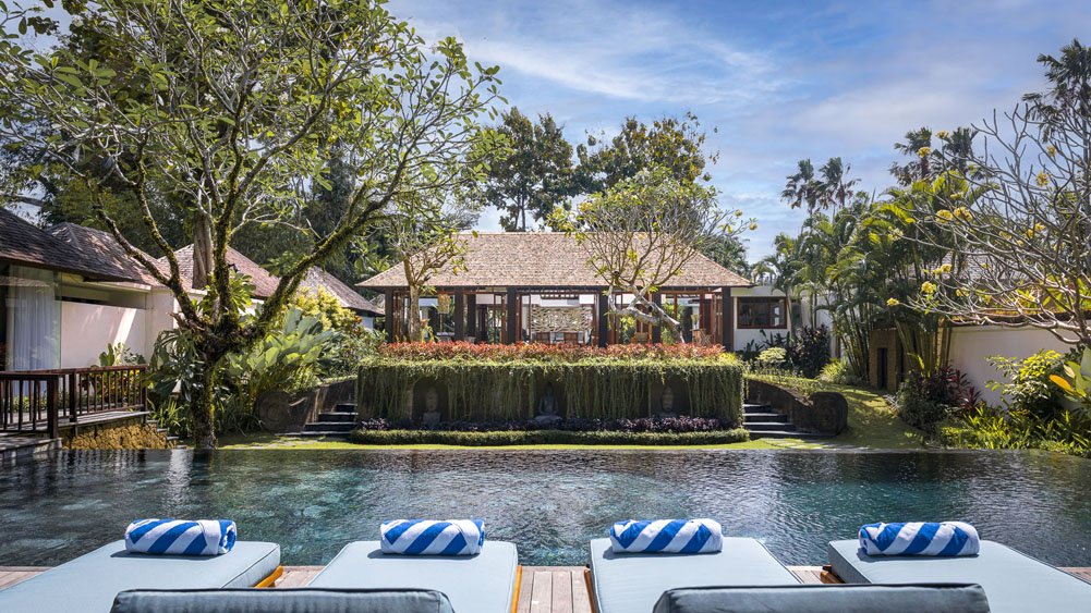 Villa Simona Oasis with its pool, thatched pavilions, and garden set among rice terraces in Canggu
