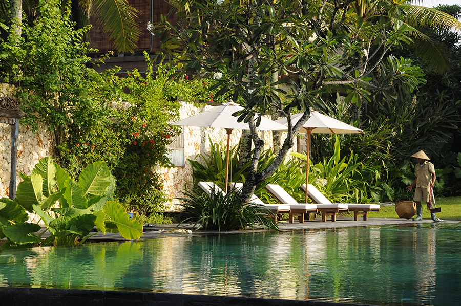 Pool deck at Villa Waringin, Pantai Lima Estate